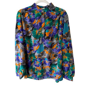 Teddi Vintage 80s Multicolor Floral Shirt Size 14 Cottagecore Retro Statement